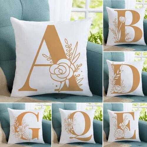 Simple Polyester Pillow Cases Fashion Women Cushion Cover Home Decorative Plant Letter A B C Pattern Sofa Backrest Pillowcase