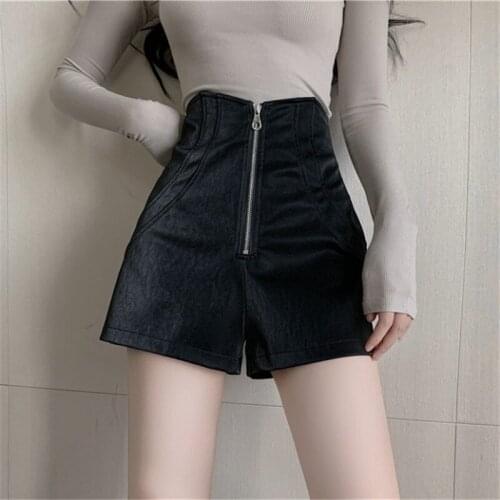 Sexy Skinny Zipper Fly Shorts Women Solid Color High Waist Wide Leg Trendy Clothes Womens Simple All-match Short Trousers