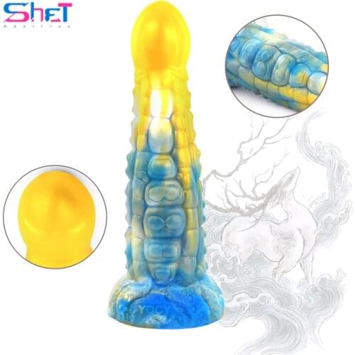 SHET 21.5cm Divine Beast Dildo with Strong Suction Cup Anal Plug Large Particles on the Surface Anus Massage Sex Toys for Women