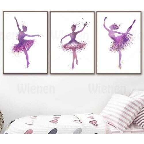 Nordic Posters and Prints Wall Pictures Ballet Dancer Silhouette Pink Purple Canvas Painting Home Decor for Living Room Girl