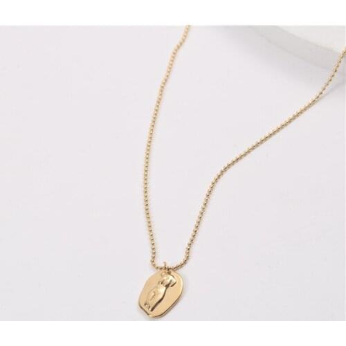 SRCOI New Fashion Gold Color Abstract Female Body Pendant Necklace Simple Titanium Steel Round Beads Chain Women Party Jewelry