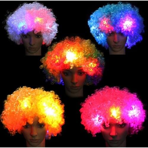 1pcs LED Flash Explosion Wig Clown Funny Light Curly Fans Circus Clown Cheer Cosplay Props Glow Birthday Party Costume Accessory