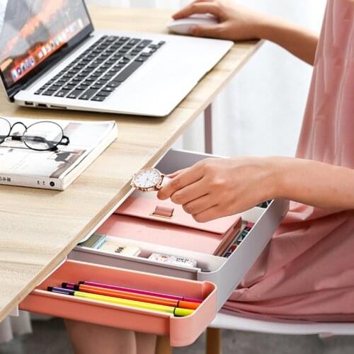 Under Desk Drawer Storage Box Self Adhesive Drawer Organizer Hidden Sundries Storage Box For Home Office Stationery Organizer