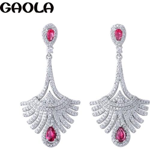 GAOLA Women Fashion Clear White Micro Pave Setting Dangle Earring Cubic Zirconia Plant Shape Earrings GLE6248