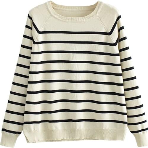 2021 Za Casual Women basic ribbed knit sweater loose side vents round neck Long Sleeve Striped knitted pullover top autumn New