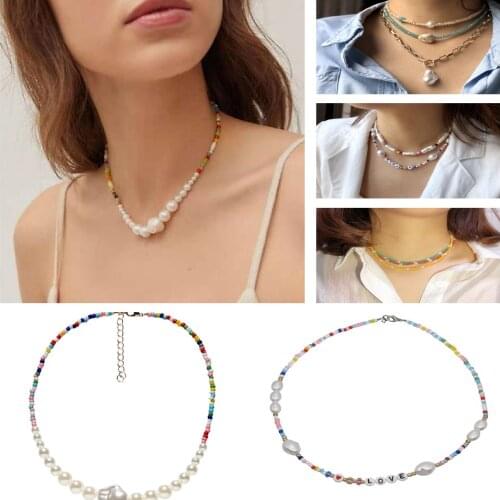 Bohemian Women Imitation Pearls/ Stone /Glass Crystal String Beads Choker Femme Party Jewelry Elegant Seeds Beaded Necklace