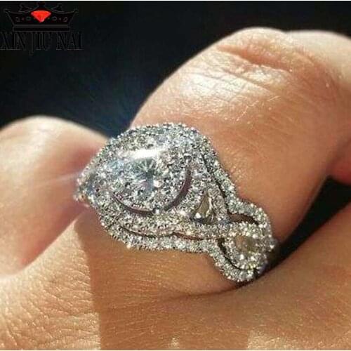 2019 Hot Sell Luxury Sparkling AAA Zircon Ring S925 Sterling silver jewelry Engagement Wedding Band Rings For women Best Gift