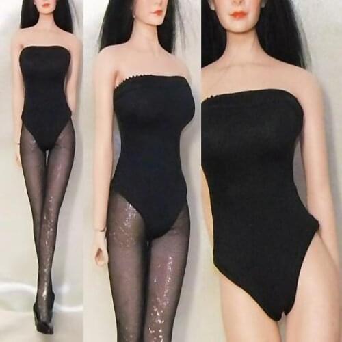 1/6 Female Clothes Black Corset Bikini Clothing Set Swimsuit with Stocking for 12'' Large Breast Figure