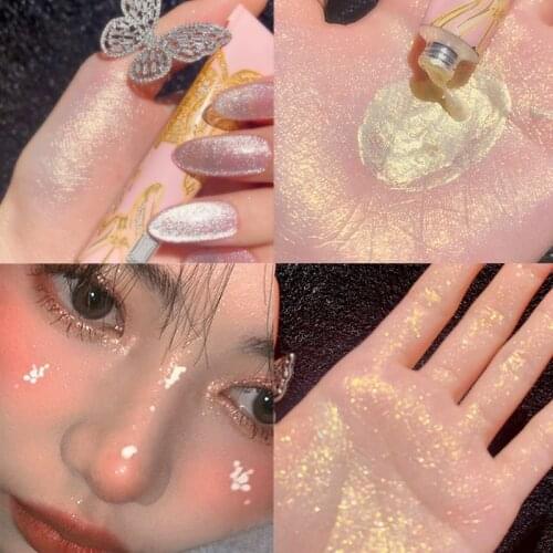 1pcs Diamond Shimmer Highlighter Face Contour Brighten Body Glow Makeup Illuminator Blue Gold Liquid Highlight Cream Cosmetics