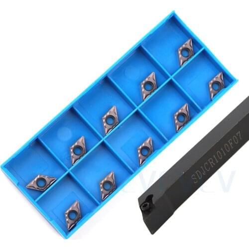 1pc SDJCR1010H07 SDJCR1212 SDJCR1616H07 SDJCL1212H07 External Turning Tool Holder +10pc DCMT Carbide Inserts CNC Lathe Tool Set