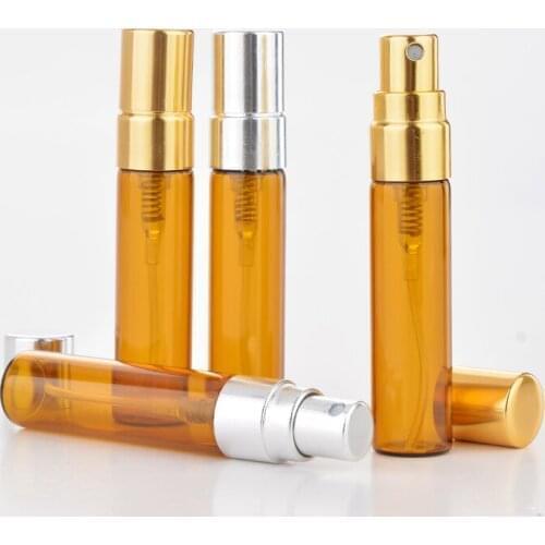 1000pcs 5ML Portable Amber Glass Perfume Bottles Atomizer Portable Contenitori cosmetic Vuoti With Aluminium Pump by DHL