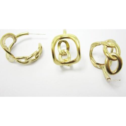 Brass ear post 24x21x15mm Chain hoops brass earrings Brass earlobe stud earrings 925 silver needle -2pcs R1085