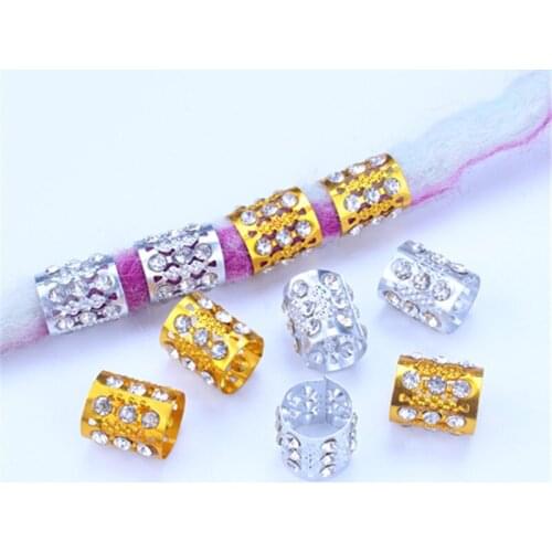 5Pcs/Lot Golden Silver Adjustable Hair Braids Beard Beads Rhinestone Dreadlock Dread Hair Cuffs Clips Rings for Hair Accessories