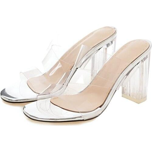AGODOR New Women Sandals PVC Crystal Heel Transparent Women Sexy Clear High Heels Summer Sandals Pumps Shoes Size 41 42