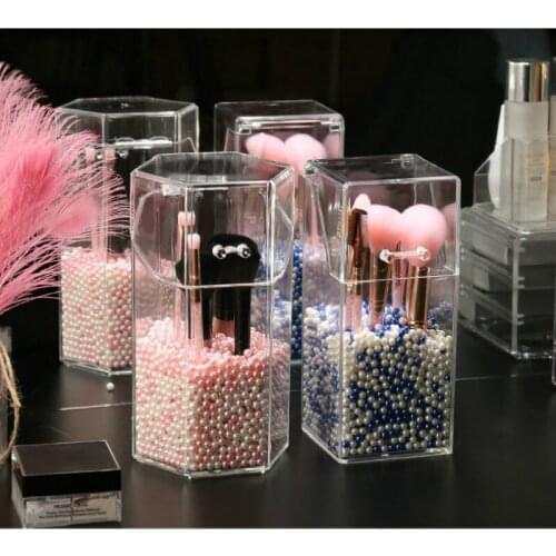 Multi-style Acrylic Makeup Organizer Cosmetic Holder Makeup Tools Storage Pearls Box Brush Accessory Organizer Box with Cover