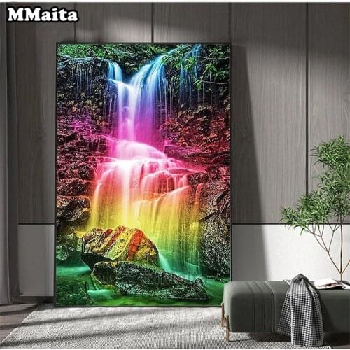 Diamond Embroidery Natural scenery colorful waterfall Diamond Painting Full Square round drill Mosaic Cross Stitch Art GG5736