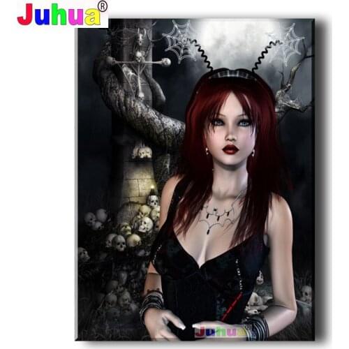 DIY Diamond Painting Gothic Demon Skull Girl Cross Stitch Full Square Round Drill 3D Diamond Painting Kit Woman Home Decoration