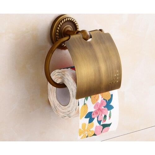 Antique Brass Roll Paper Holders European Home Hotel Bathroom Tissue Rack Punch-free Classic Carved Toilet Paper Hook Cover