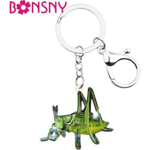 Bonsny Statement Acrylic Green Mantis Devil Horse Key Chains Keychain Ring Insect Jewelry For Women Girls Bag Car Charms Pendant