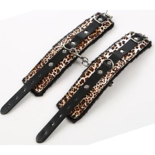 Candiway Adjustable Sexy Leopard Print Leather Fur Handcuffs SM Restraints Midnight Fun Flirting Supplies For Couple 6 Colors