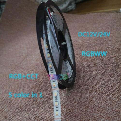 5M DC12V/24V RGBWW 5 color in 1 led chip LED Strip,SMD 5050 flexible light RGB+cool White&warm white,60Leds/m IP30/67