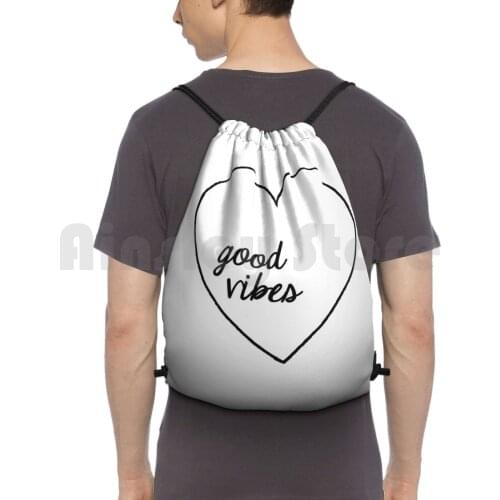 Good Vibes Backpack Drawstring Bags Gym Bag Waterproof Good Vibes Heart Vibes Funny Hipster