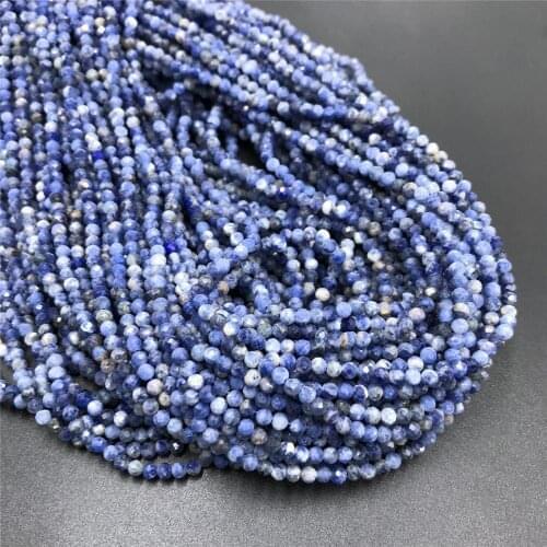 2mm Natural Stone Faceted Small Blue Sodalite Beads Loose Gem Stone Beads for Jewelry Making DIY Bracelet Necklace Accessries