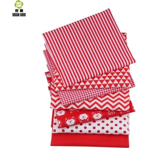 Shuanshuo 7pcs/lot New Red Floral Series Cotton Patchwork Fabric Fat Quarter Bundles Fabric For Sewing Doll Cloths 40*50cm