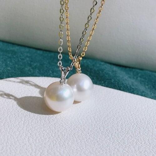 JY Solid 18K Gold Diamonds 7.5-8mm Nature Sea Water Japan Origin Akoya Pearls Pendants Necklaces for Women Fine Birthday Gifts