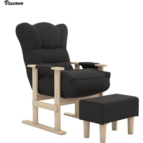 VESCOVO Living Room Office Lazy Sofa Chair Balcony Bedroom Computer Wooden Chair with Footrest