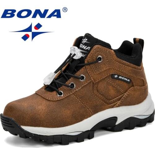 BONA Boys Running Shoes Synthetic Leather Girls Sport Shoes Casual Comfy Outdoor Climbing Children School Breathable Sneakers