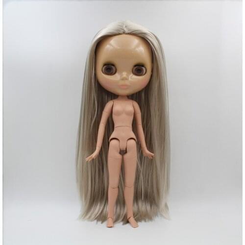 Blygirl,Blyth doll,Silver straight hair, nude doll, 1/6 body, Tan skin,19 joint body, can be used to dress and make up her