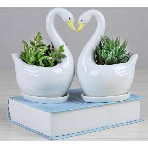 White Swan Small Flower Pot Personality Ceramic Crafts Office Home Decoration Gardening Creative Flower Pot