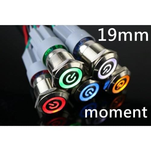 19mm Metal Stainless Steel Momentary Horn Push Button Switch LED 12V 24V 220V Waterproof Car Auto Engine PC Power Start Starter