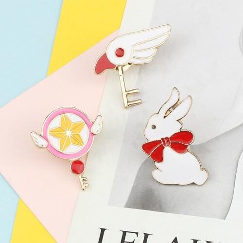 Cute Women Enamel Pins Rabbits Magic Wand Bird Brooches Metal Button Lapel Pin Shirt Bag Badges Cartoon Jewelry Gifts for Girls
