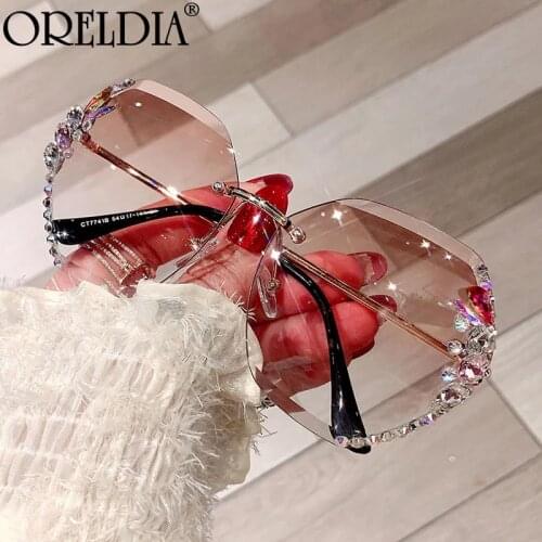 Fashion Luxury Sunglasses Bling Rhinestone Sun Glasses 2021 Women Vintage Rimless Rhinestone Sunglasses Shades Eyewear UV400