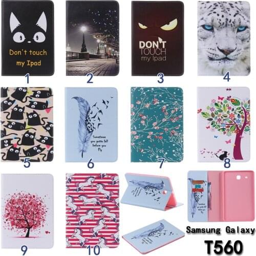 Fashion Cartoon flower Wallet PU Leather Stand Case Cover For Samsung Galaxy Tab E 9.6 T560 SM-T560 T561 tablet cases skin #1
