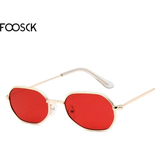 FOOSCK Top Clear Women Brand Designer Oversized Small Frame Polygon Sunglasses Men Vintage Sun Glasses Hexagon Metal Ladies Fra