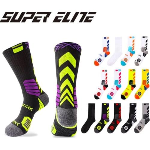 Men New Long-tube Elite Basketball Socks Contrast Color Towel Bottom Professional Sports Socks Cotton Running Socks SKG007