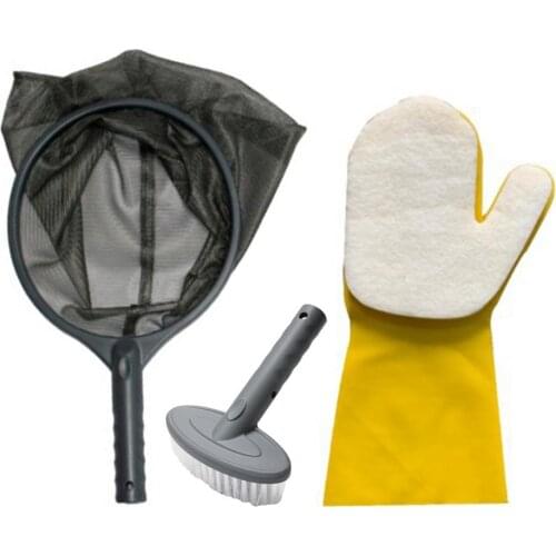 Swimming Pool Cleaning Kit Pond Spa Maintenance Kit 3Pcs Hot Tub Pool Accessories With Skimmer Net, Brush, Sponge Cleaning Glove
