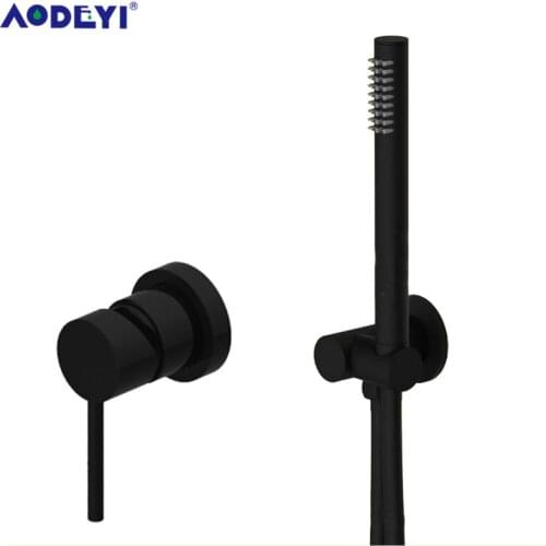 AODEYI Gold Shower Faucet Set Concealed Wall Mounted Embedded Bathroom Shower Mixer Vlave Hand Held Shower Head Black Brushed