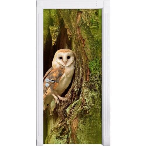 Door Sticker 3D Stereo Owl On Tree Photo Mural Wallpaper Vinyl Wall Decals Door Mural Bedroom Door Stickers Home Decor
