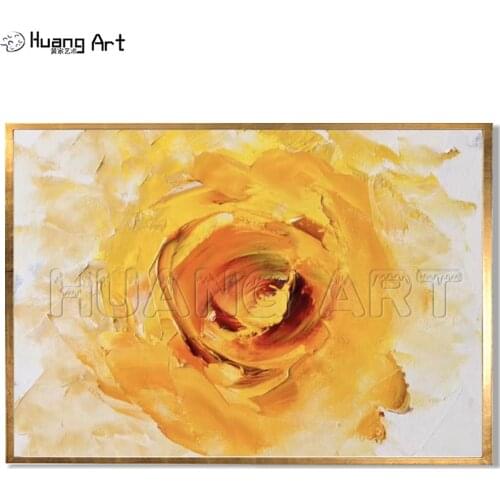 Low Price Abstract Oil Painting on Canvas for Living Room Wall Decor 100% Hand Painted Modern Knife Yellow Rose Wall Painting