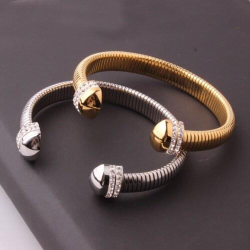 New Stainless Steel Silver Color Gold Color Cuff Bangle Girl Women Bracelet Open End Pulseiras Femininas Wholesale Jewelry 10MM