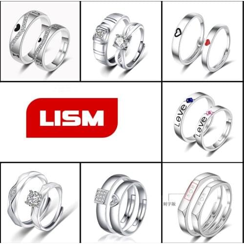 Stainless Steel Wedding Ring For Lovers IP SILVER Color Crystal CZ Couple Adjustable Ring Set Men Women Engagement Wedding Rings