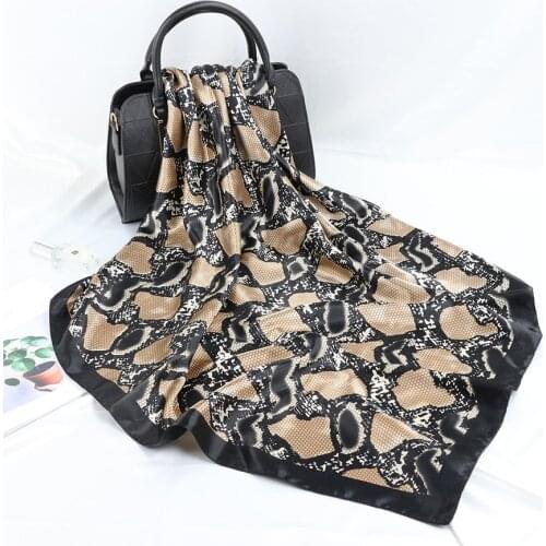 90*90cm Silk Scarf Snake Design Satin Print Large Square Scarf Summer Shawl for Women Luxury Designer Hijab Bandana