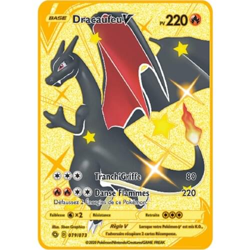 Pokemon Gold Cards Metal Anime Charizard GX VMAX V EX Metal Rare Card Eevee Mewtwo Pikachu Game Battle Collection Trading Toy