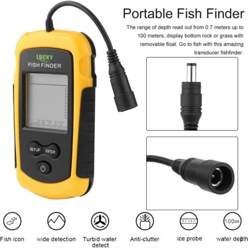 Portable 0.7-100M Sonar Alarm Fish Finder Echo Sounder Transducer Sensor Depth Finder with RU EN User Manual