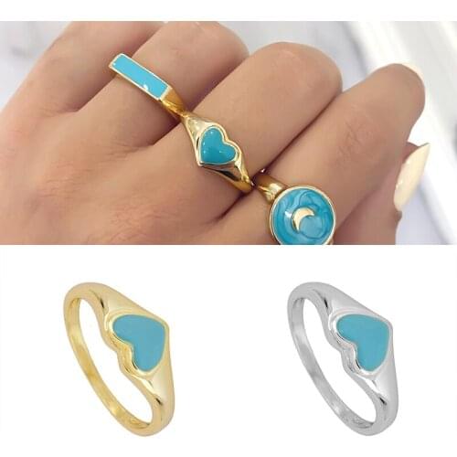 24k Gold Plated/Silver Classic Gold Color Turquoise Black Enamel Heart Rings Geometric Square Ring Women Engagement Ring Gift