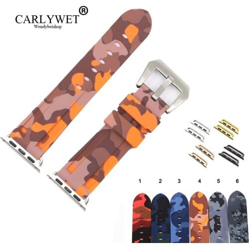 CARLYWET 38 40 42 44mm Camo Orange Grey Waterproof Silicone Rubber Replacement Wrist Watchband Strap For Iwatch Series 4/3/2/1